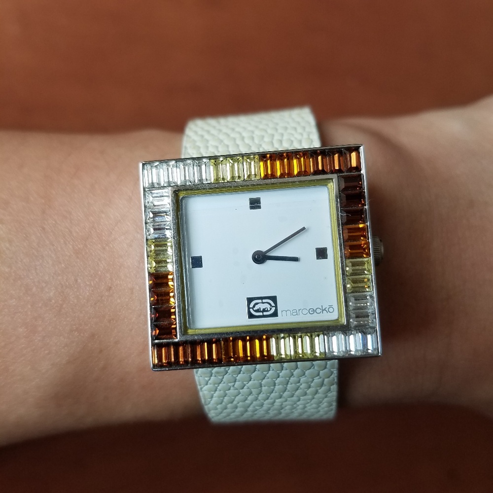 Marc Ecko cream leather square watch